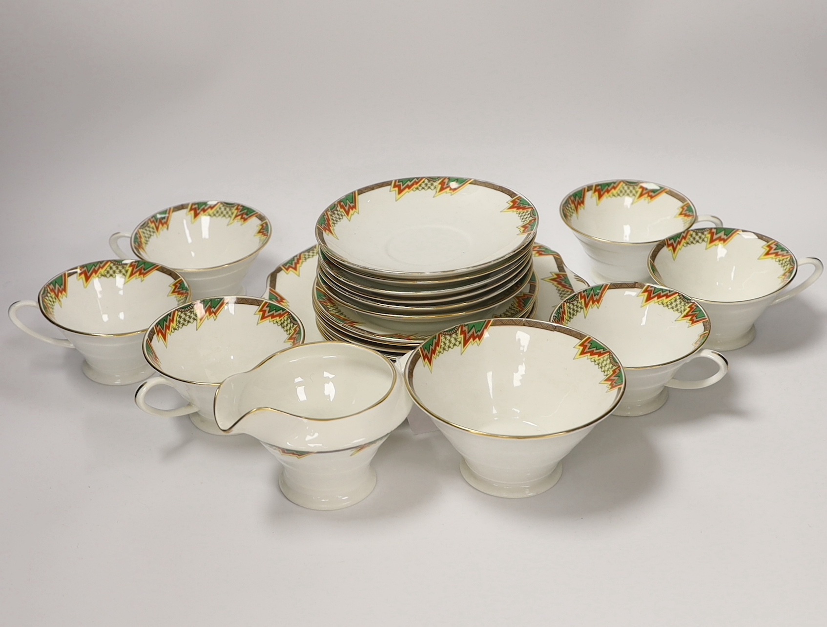 An Art Deco bone china part teaset